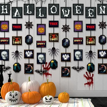 Halloween Party Dekoráció Zászló Tök Pók, Denevér Lóg Medálok Szellem Fesztivál Fél Boldog Halloween Nap Horror Füzér